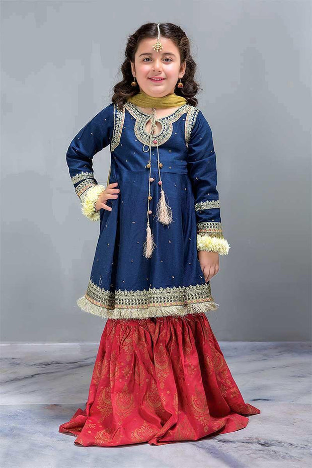 Designer Punjabi Attire for Kids  Blue Orange Color with Tila work
