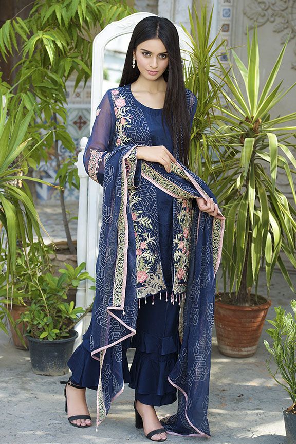 Beautiful designer blue dress for party in chiffon