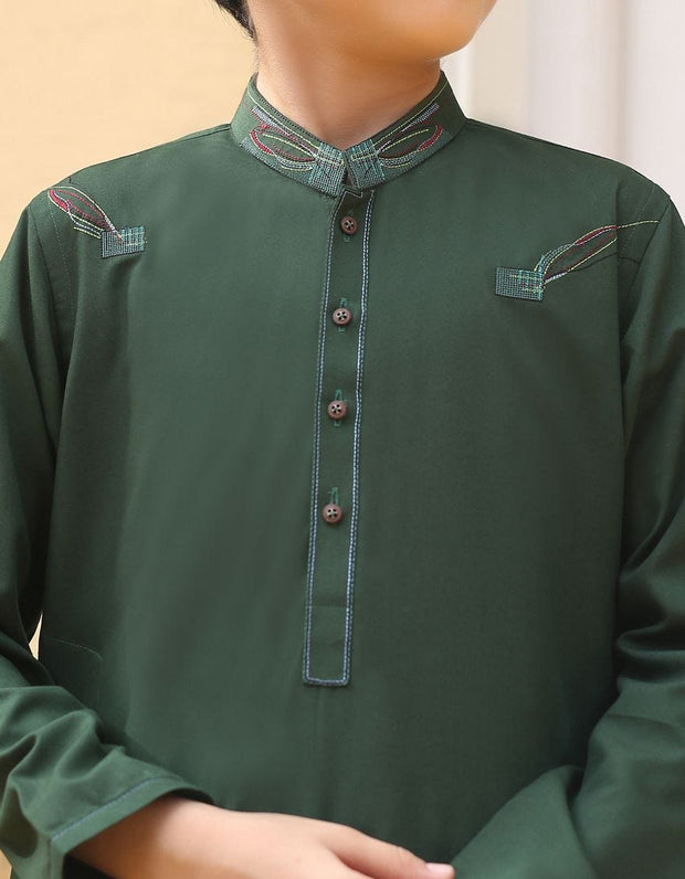 Pakistani designer boy dress in flag green color # K2314