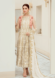 Pakistani designer chiffon outfit in white color # P2287