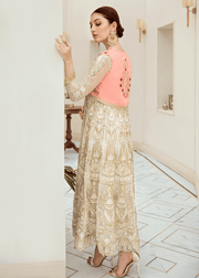 Pakistani designer chiffon outfit in white color # P2287