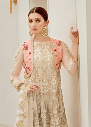 Pakistani designer chiffon outfit in white color 