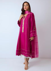 Pakistani designer cotton net dress in red color # P2271
