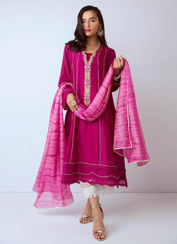 Pakistani designer cotton net dress in red color # P2271