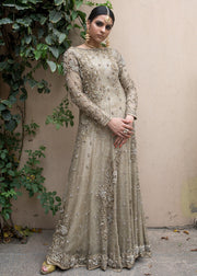Beautiful Pakistani designer gown dress in dust gold color # B3362