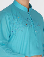 Pakistani designer kids kurta in lavish turquoise color # K2304