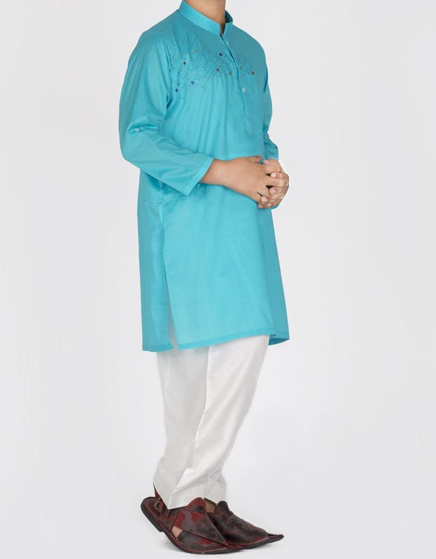 Pakistani designer kids kurta in lavish turquoise color