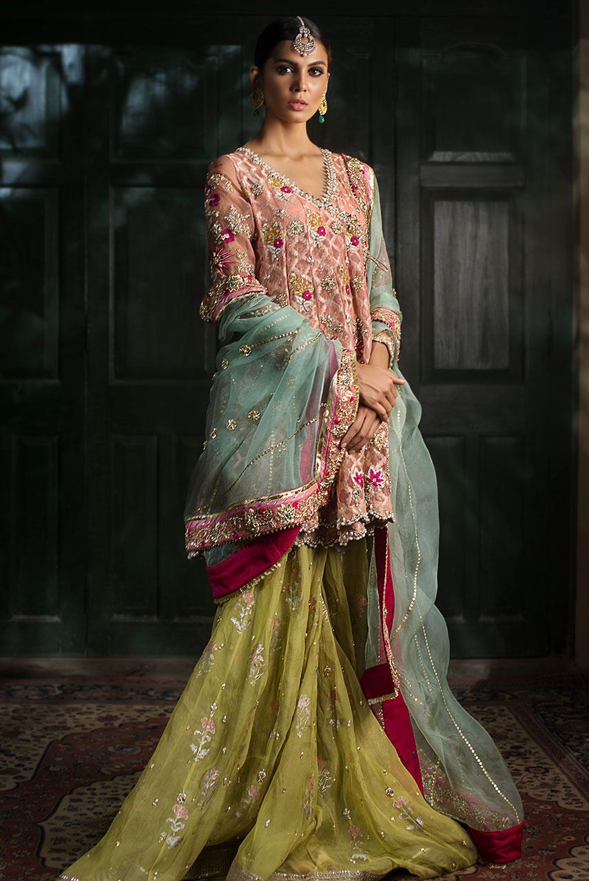 Beautiful designer mehndi outfit embroidered in pink color # B3419