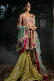 Beautiful designer mehndi outfit embroidered in pink color