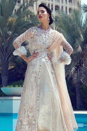 Latest designer net embroidered outfit for party wear in peach color # P2429