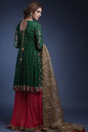 Designer peplum sharara dress in green and pink color # B3327
