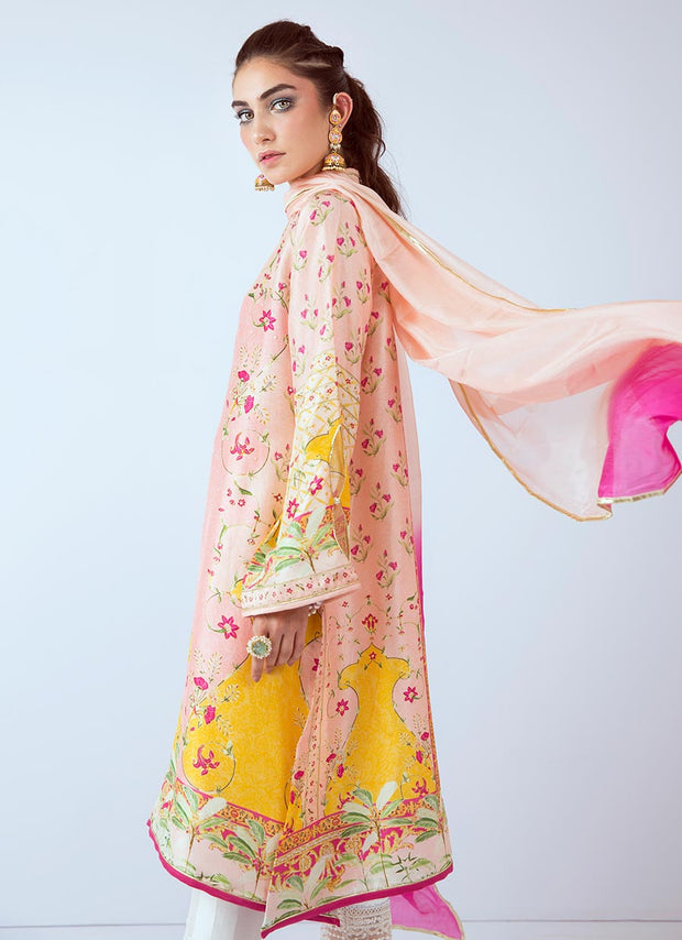 Beautiful designer printed dress in lavish pink color # P2276