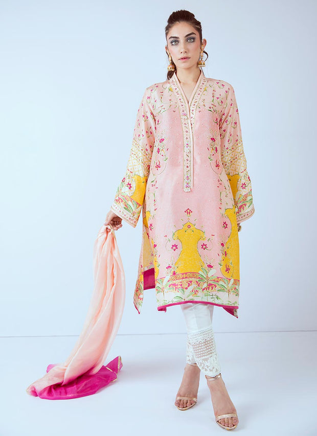 Beautiful designer printed dress in lavish pink color