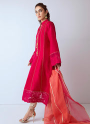 Pakistani designer silk dress in fresh red color # P2272
