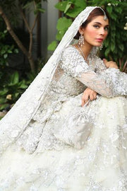 Latest bridal designer walima dress in lavish silver and ivory color # B3438