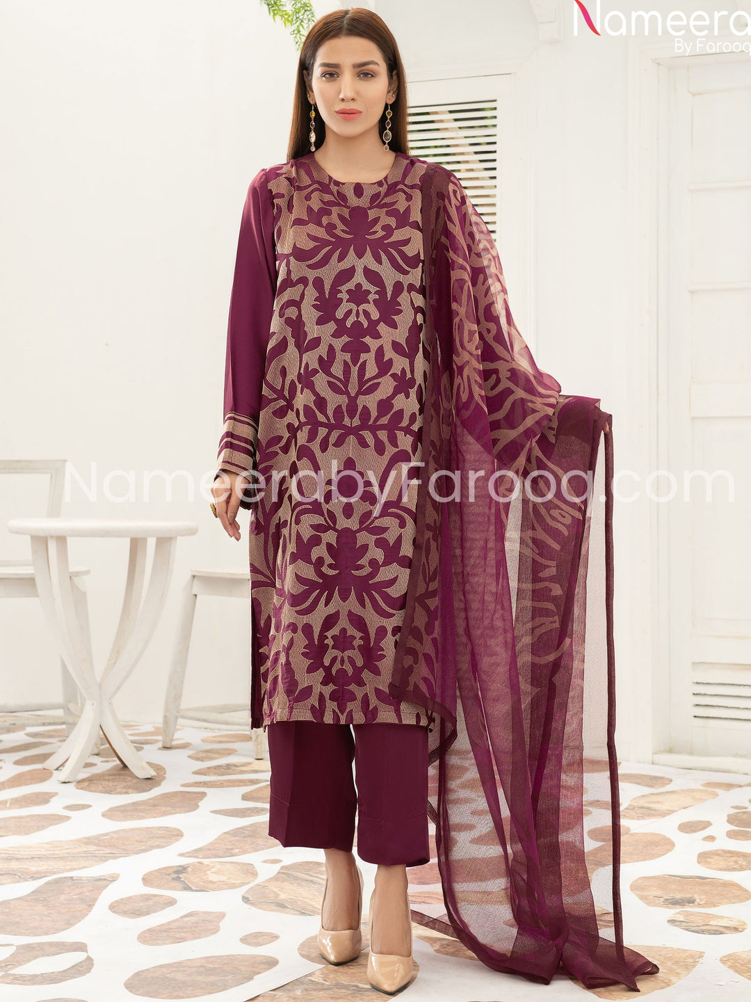 Designer embriodered purple dress