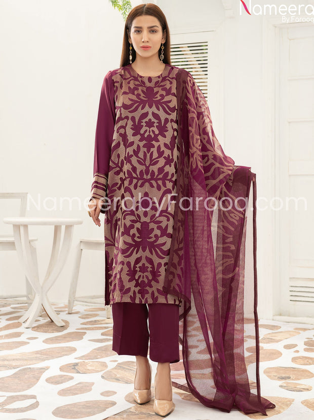 Designer embriodered purple dress