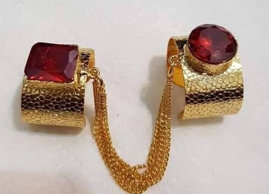 Double Ring with Precious Maroon Stones