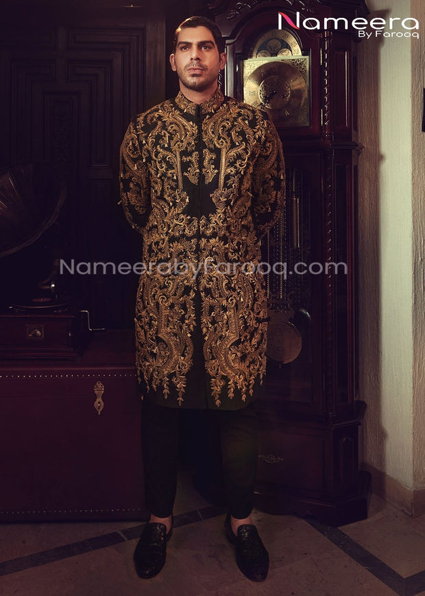 Dulha Sherwani 2021 for Wedding in Black Color