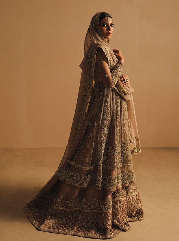 Dusty Pink Net Pishwas Lehenga for Indian Bridal Wear 2022