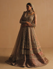 Dusty Pink Net Pishwas Lehenga for Indian Bridal Wear