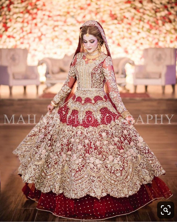 Dulhan Bridal Dress Dabka Zari Nagh Naqshe Tilla Dhaga Nameera