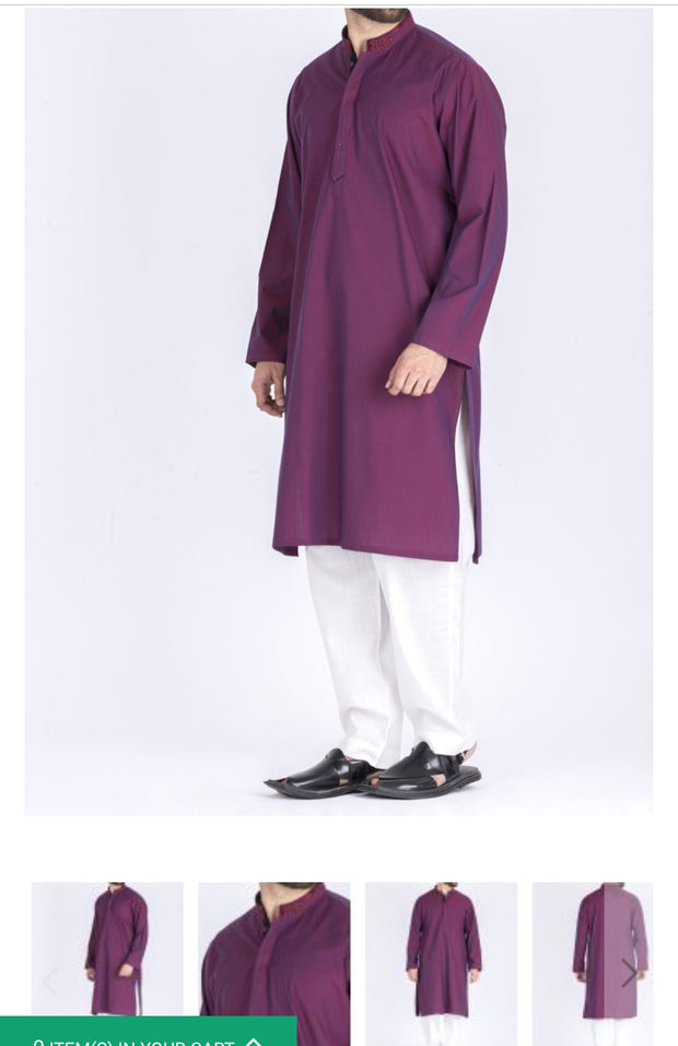 Stylish Men Kurta Pajama In Beutiful Purple Color.Stylish Embroidery On Neck Collar.