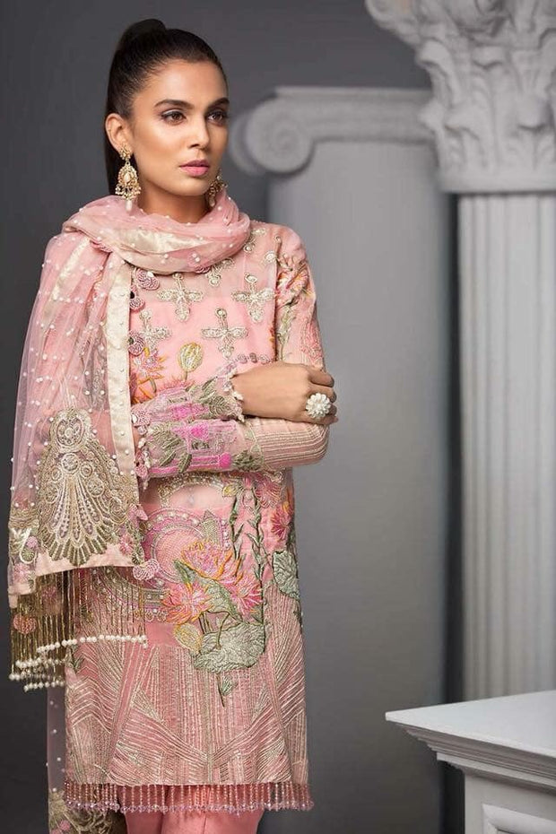 Asian Stylish Dress In Beutifull Short Shirt & Boot Pants.In Beutifull Pink Color Work Embellished With Hand Work & Multi Threads Embroidery.