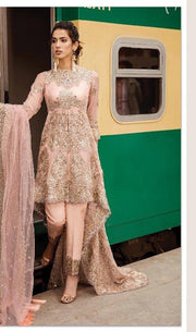 Stylish Designer Dress In Beutifull Pastel Pink Color.Work Embalished With Pure Tilla Embroidery And Cutwork Patches.