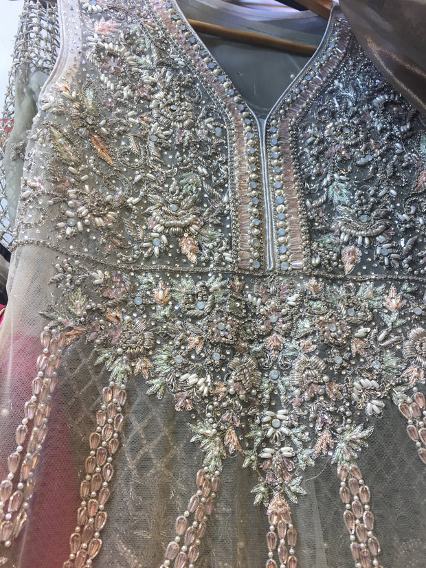 Heavy Wedding Dress In Beutiful Pinkish Gray Color Model# W 1753