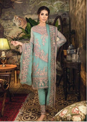 Pakistani Designer Dress In Beautiful Turquoise Color.Work Embellished With Tilla Threads Embroidery And Patches Work.