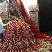 Bridal lahnga with pure dabka loaf work naqshee crystals and nagh work Model # B 1002
