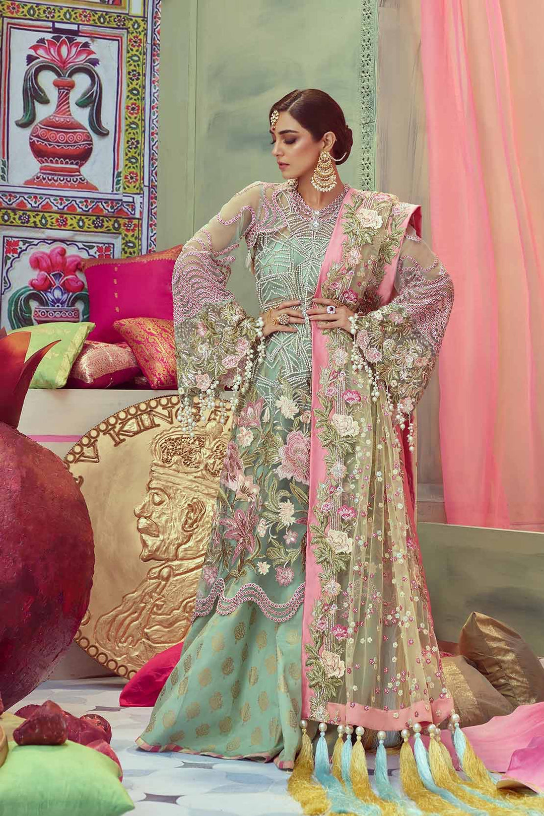 Stylish Wedding Dress In Beutifull Mint Green Color Model# C 1784
