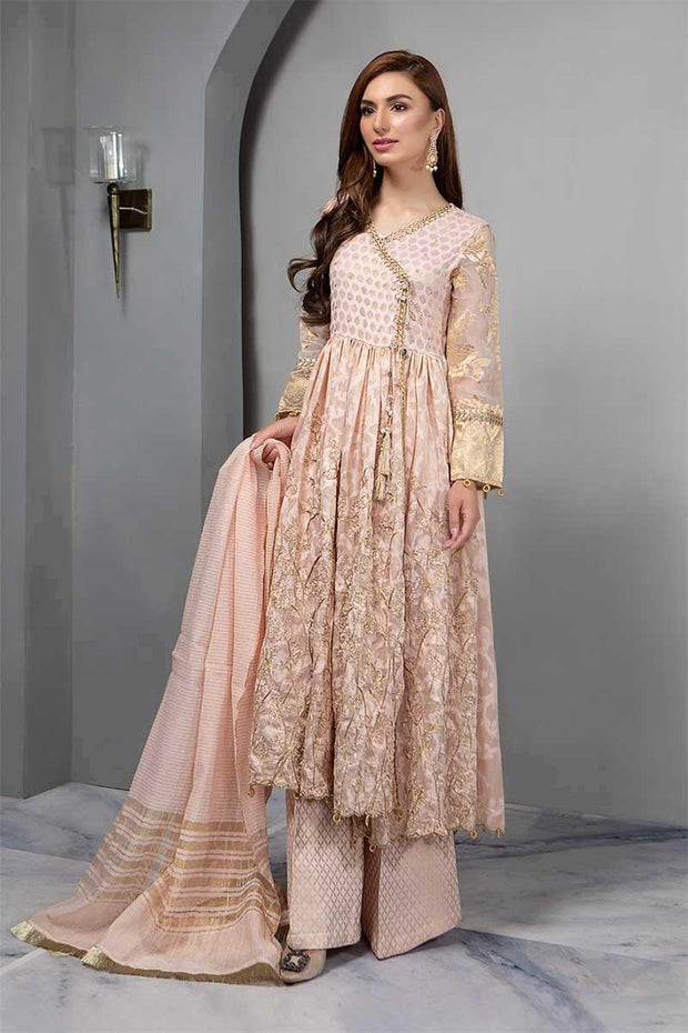 Pastel Pink Angrakha Pishwaz by Sana Safinaz.Work Emballished With Sequance Tilla And Dhaga Work.