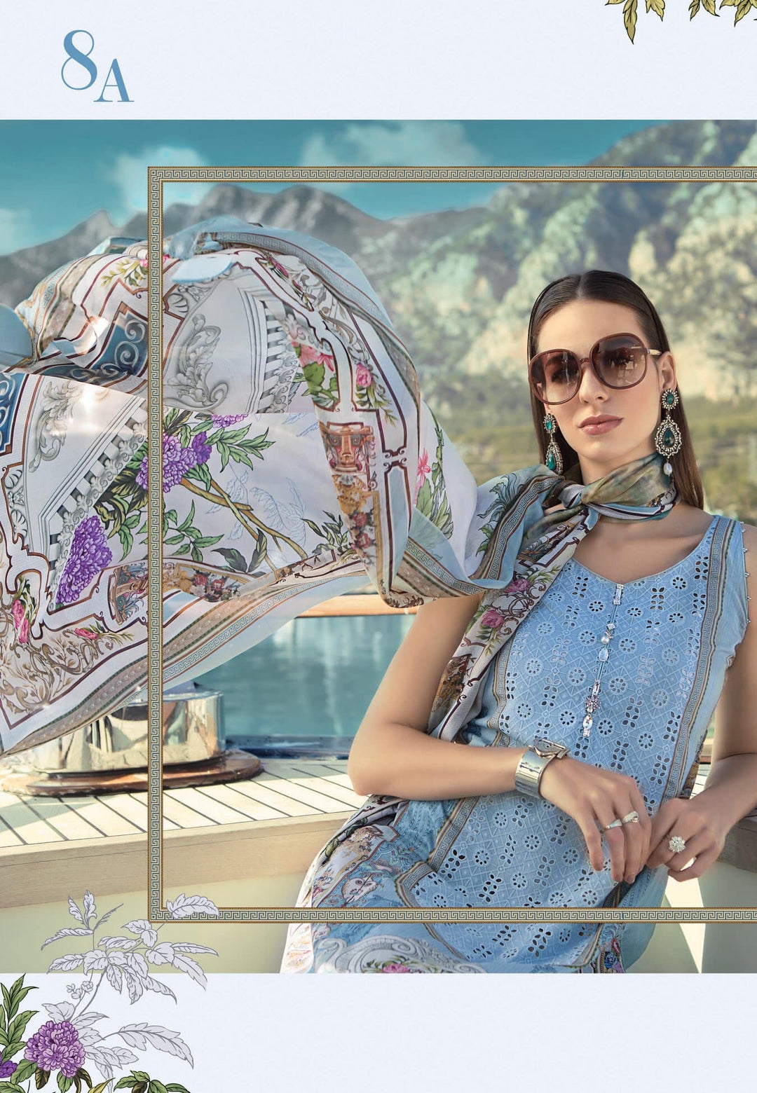Pakistani Lawn Dress by Maria B In Beutiful Sky Blue Color.Work Embellished With Pure Dhaga Embroidery And Cutwork Patches.