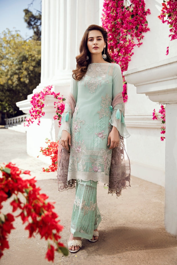 Beautiful chiffon dress by imrozia in light mint green color