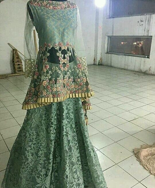 Beutifull wedding party lahnga in mint green color Model#W 1180