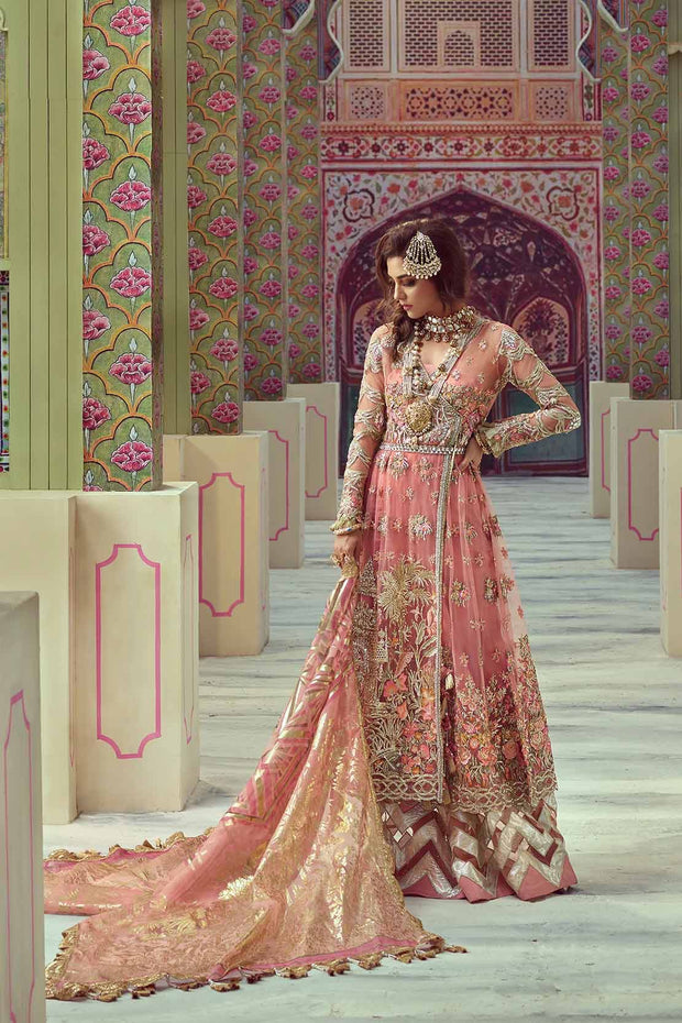 Dulhan Tea Pink Nikah Dress by Saira Shakira.Work Embellished With Threads Embroidery,Block Printing,Dhaga,Tilla,Crystal And Pearls Work.