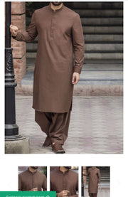 Men Eid Dress 2019 in Dark Brown Color.With Simple Gala Cuffs And Stylish Buttons.