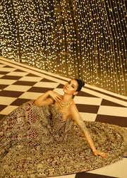 Embroidered gown dress in maroon color with dull gold work # B3374