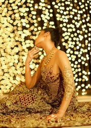 Embroidered gown dress in maroon color with dull gold work # B3374