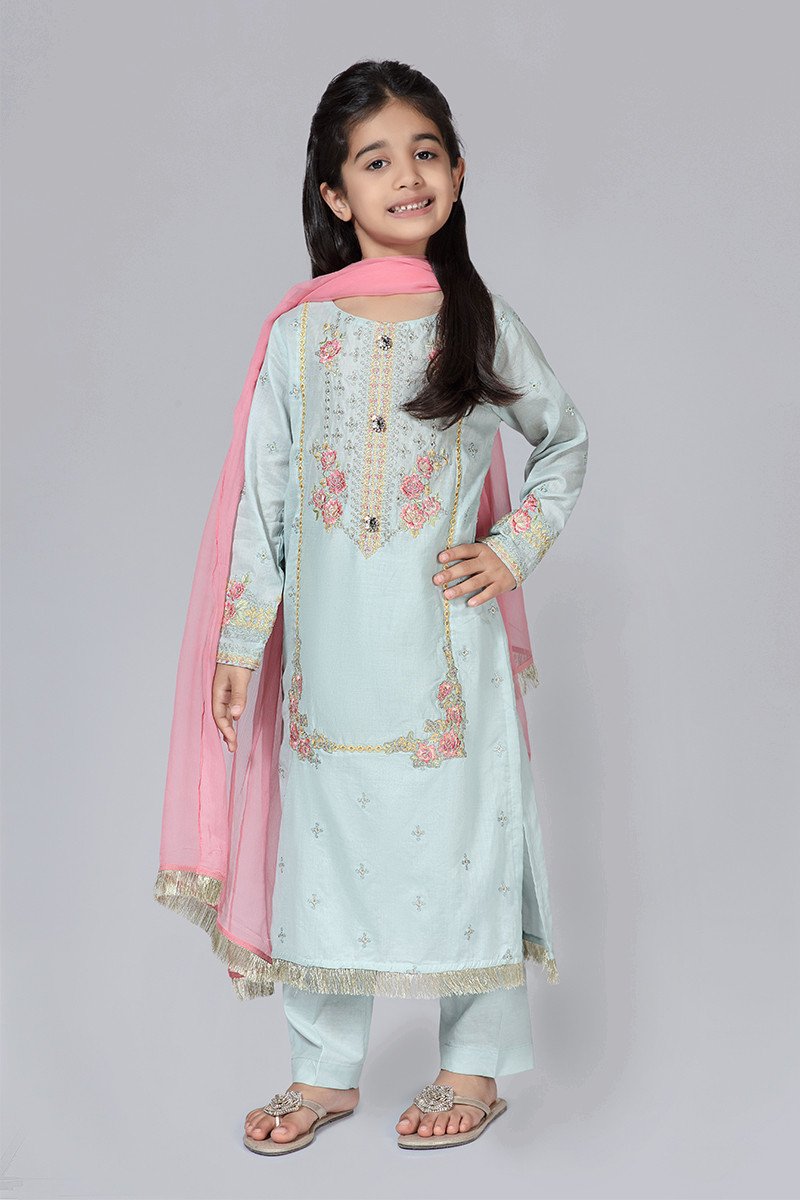 Eid Dress for Kids in Turquoise Color 