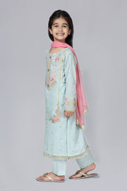 Eid Dress for Kids in Turquoise Color Side Pose