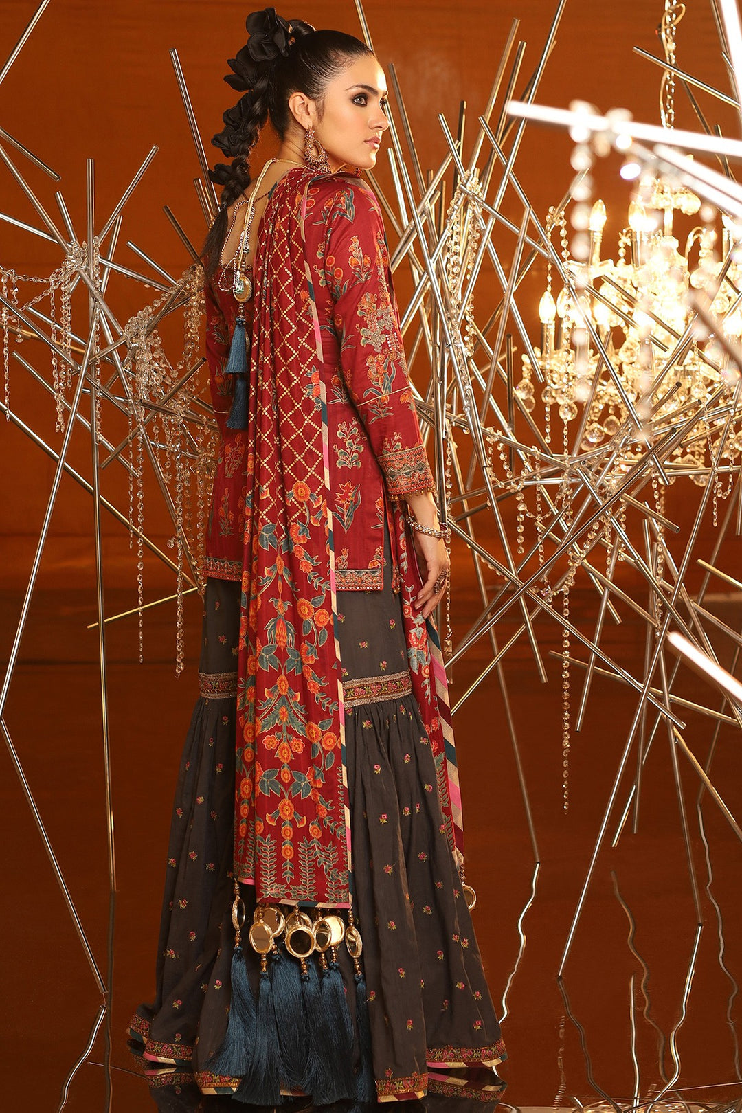 Eid Gharara Suit in Maroon Color Backside View