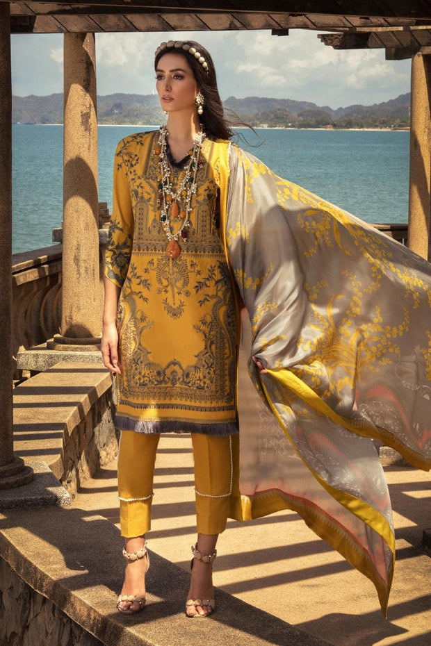 Eid Lawn Luxury Dress in Mustard Color