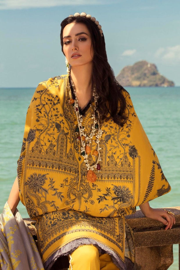 Eid Lawn Luxury Dress in Mustard Color Close Up