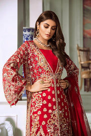 Eid Outfit with Embroidery in Rose Red Color 