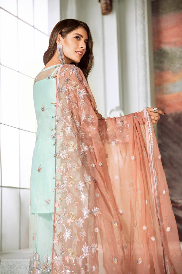 Eid Wear in Elegant Style for Women in Turquoise Color Backside View