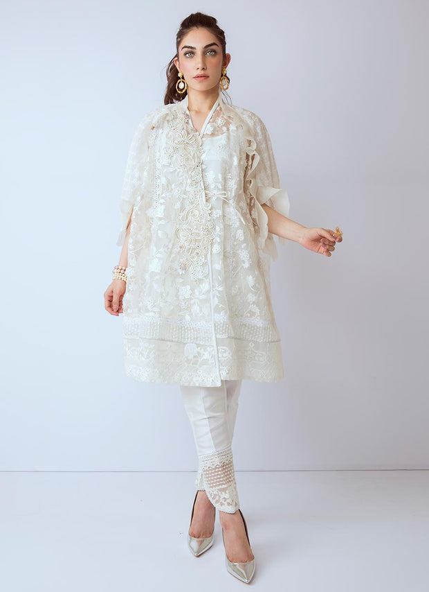white organza dress pakistani Ivory White Organza Intricate Embroidered Straight Cut Classic Formal Wear