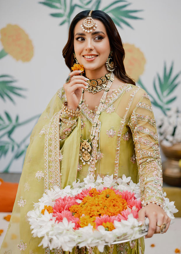 Elegant Angrakha Kameez Trouser Dupatta Pakistani Wedding Dress